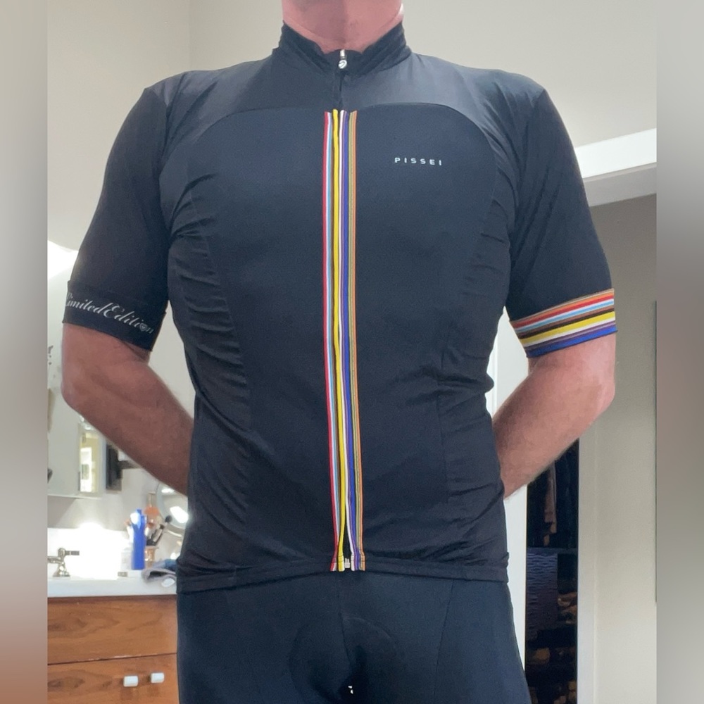 Pissei Cycling Jersey. Limited Edition. Full Zip, multi-stripe. Race fit 6, 2xl